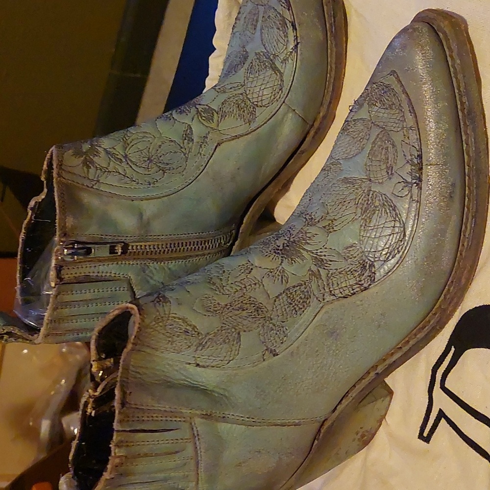 Liberty Black  Floral Leather Ankle Boots - - Picture 2 of 5